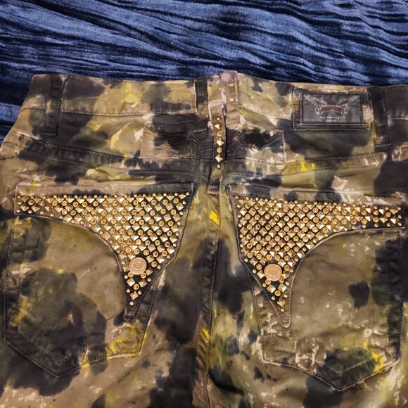 Robins jean, green and gold, waist 31-32 and 28 inseam. - Picture 2 of 7